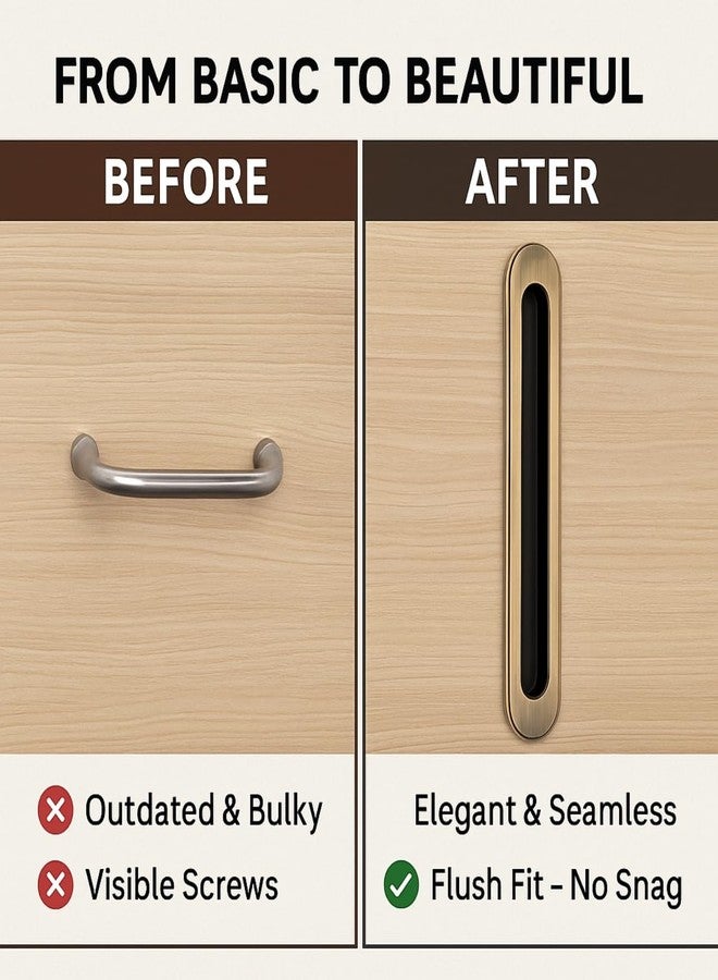 Atom 7.6 Inches Sliding Concealed Door Handle | Brass Antique Wardrobe Handle for Cupboard, Drawer, Almirah, Kitchen Cabinet & Main Door (Set of 2, CH-317) | Cabinet Handle for Home Use - Image 5